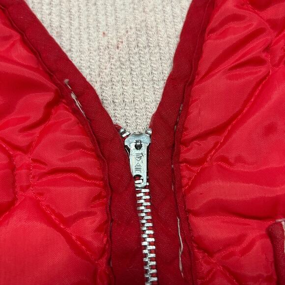 Vintage 60s Insulated Vest Full Zip Distressed Nylon Lightweight Workwear Red - Picture 2 of 12